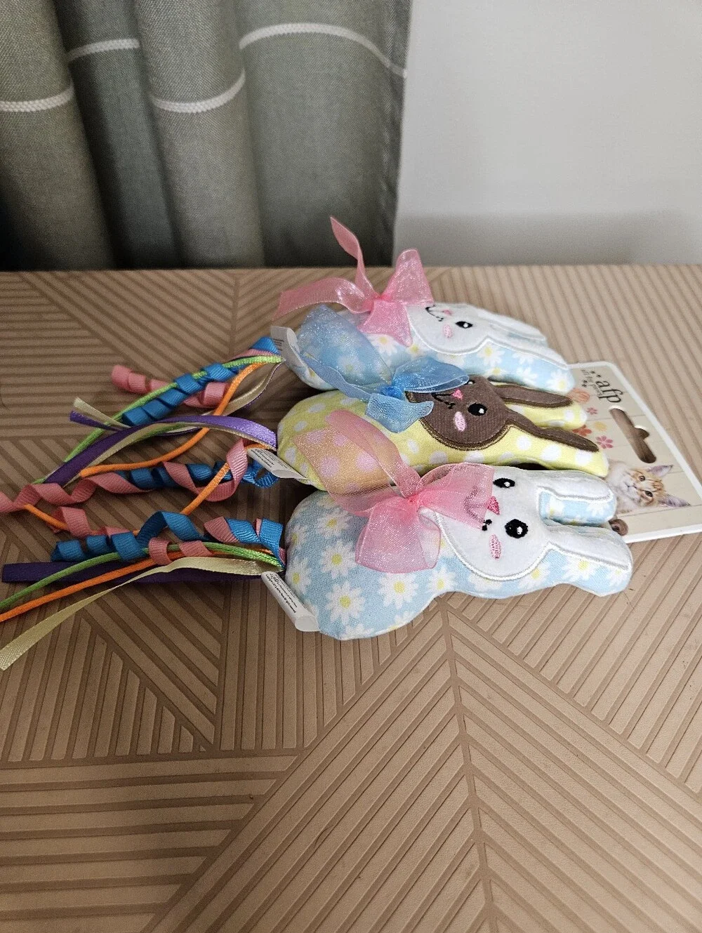 NEW All For Paws Bunny Ribbon Cat Toys - Pastel Blue, Pink, Yellow